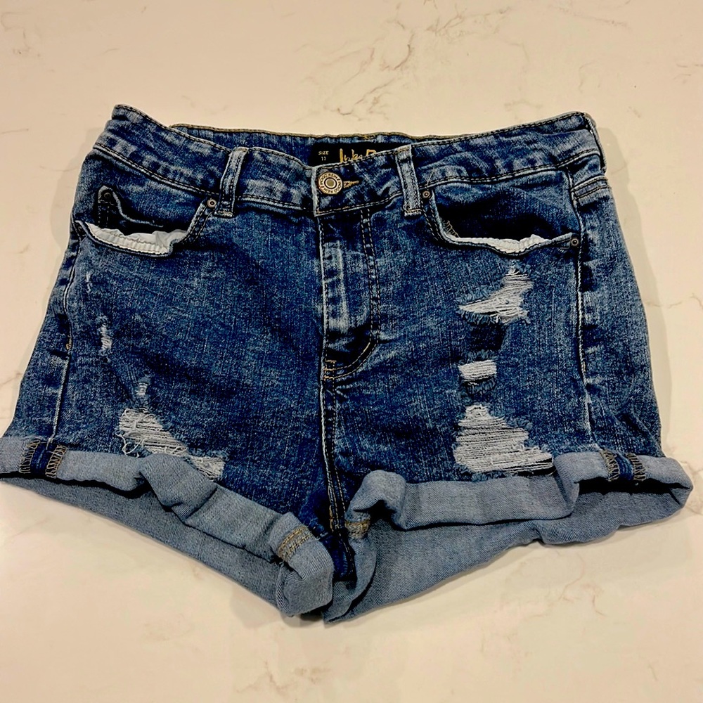 Ripped High Rise Jean Shorts